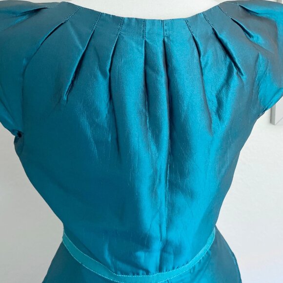 Moschino Teal Satin Cap Sleeve Party Dress - Picture 11 of 15
